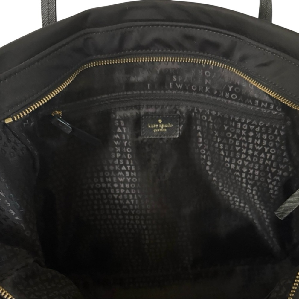 kate spade Black Jeweled Floral Tote, Large, EUC, Zip Top, Nylon - Picture 3 of 4